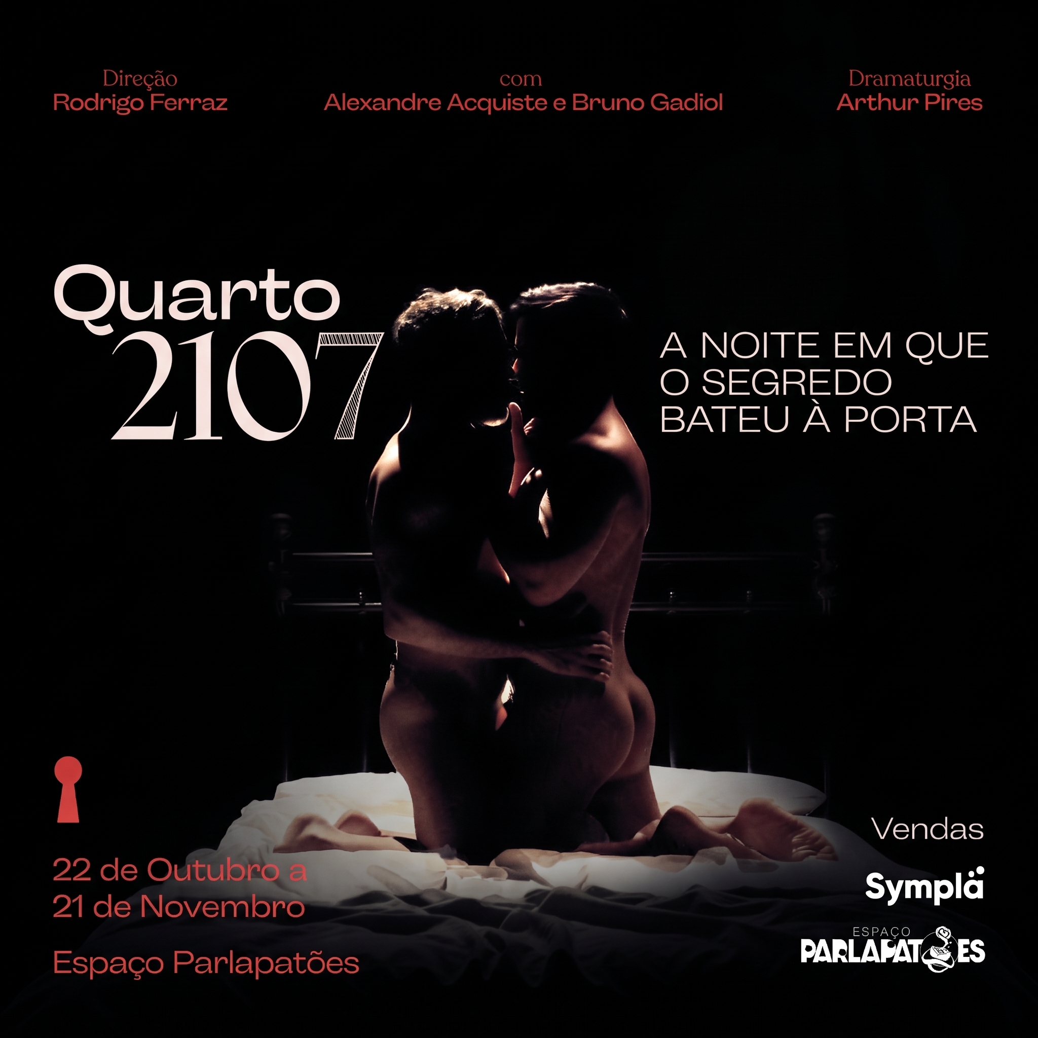 Bruno Gadiol está trancado em SP no Quarto 2107: A Noite em que o Segredo Bateu à Porta. Fotos: Sérgio Santoian e Rafa Marques.